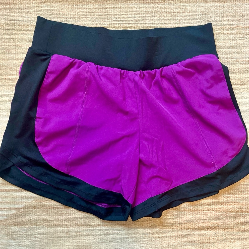Tek Gear Running Shorts | Purple Black | Size Small Stretchy | Mid Rise | 3.5”